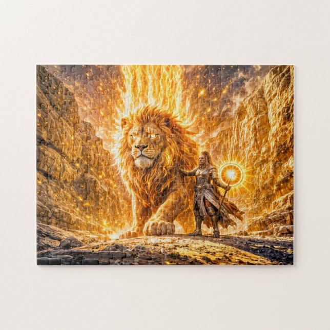 Mystical Leo Zodiac in Fiery Fantasy Scene Puzzle (Horizontal)