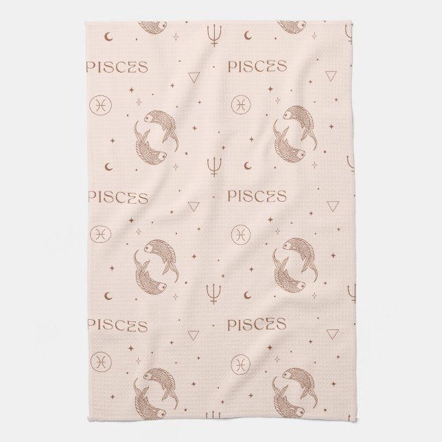 Mystical Libra Zodiac Pattern in Brown & Burgundy Geschirrtuch (Vertikal)