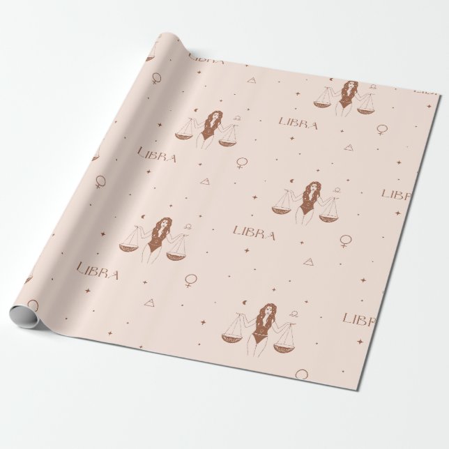 Mystical Libra Zodiac Pattern in Pink and Brown Geschenkpapier (Ungerollt)