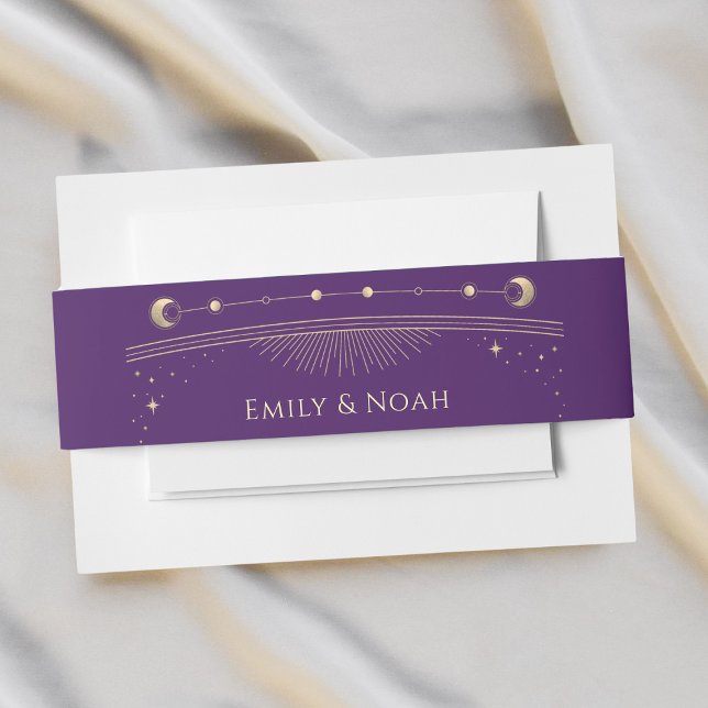 Mystical Lila Gold Sun Moon Stars Hochzeit Einladungsbanderole (Von Creator hochgeladen)