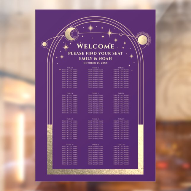 Mystical Lila Gold Sun Moon Stars Hochzeit Fensteraufkleber (Blatt 2)
