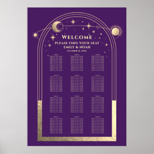 Mystical Lila Gold Sun Moon Stars Hochzeit Poster