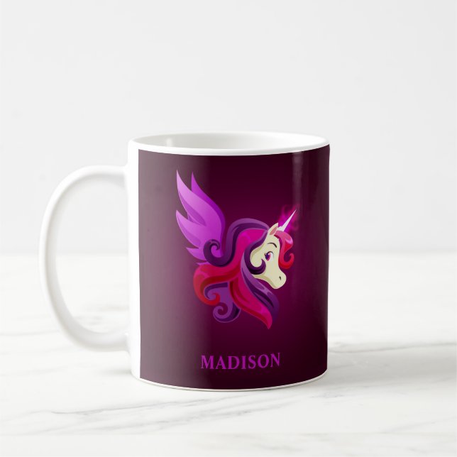 Mystical Magenta Unicorn Personalisierter Name Kaffeetasse (Links)