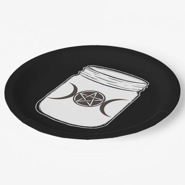 Mystical Magic Moons Mason Jar Halloween-Party Pappteller (Schrägansicht)