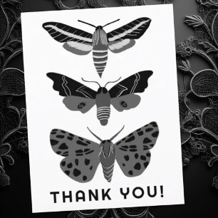 Mystical Magical Moths Black and White DANKE Postkarte