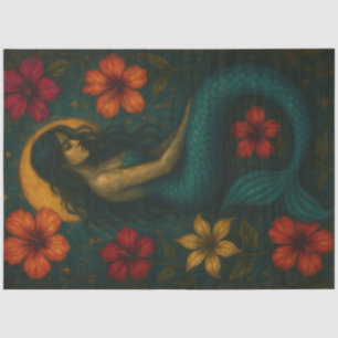 Mystical Mermaid mit Hibiskus-Blume Decoupage Seidenpapier