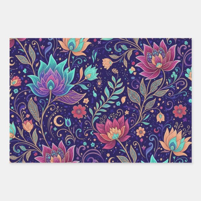 Mystical Midnight Garden Lotus and Moon Geschenkpapier Set (Vorderseite)