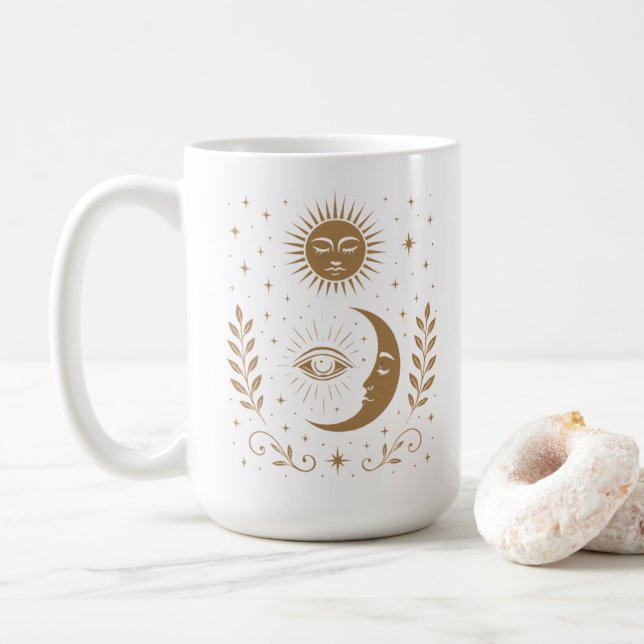 Mystical Midnight Moon & Stars Third Eye Unisex Kaffeetasse (Mit Donut)