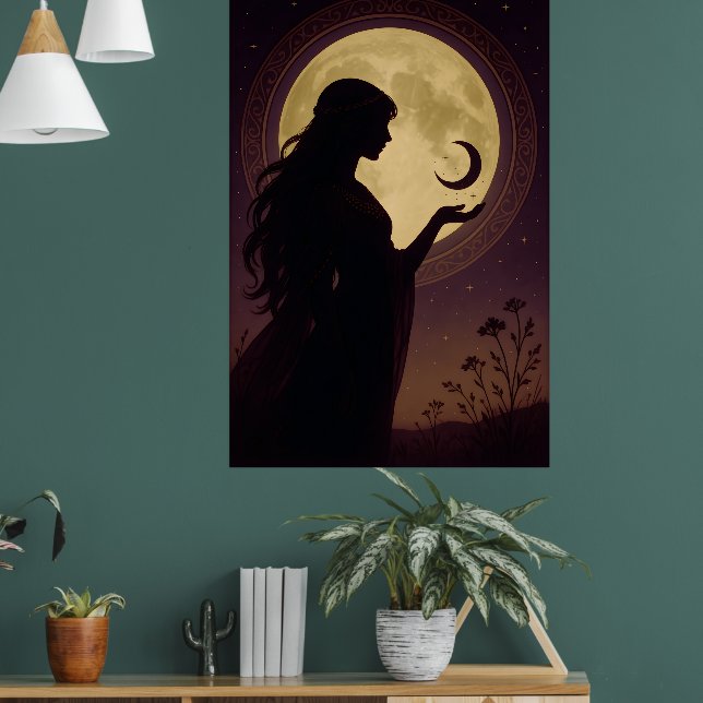 Mystical Moon Goddess, Celestial Woman Silhouette Poster (Wohnzimmer 1)
