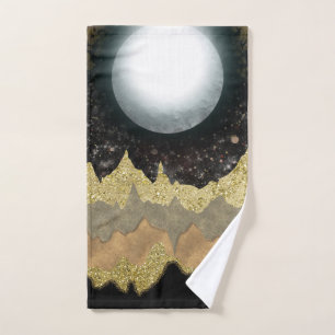 Mystical Moon Gold Mountains Landschaft Modernes G Badhandtuch Set