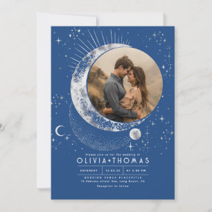 Mystical Moon Starry Night Wedding Foto Einladung