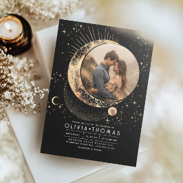 Mystical Moon Starry Night Wedding Foto Einladung