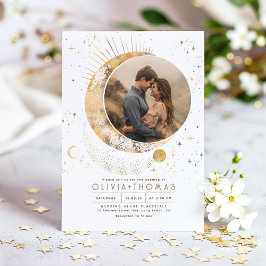 Mystical Moon Starry Night Wedding Foto Einladung
