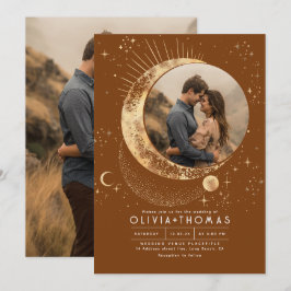Mystical Moon Starry Night Wedding Foto Einladung