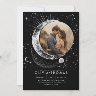 Mystical Moon Starry Night Wedding Foto Einladung