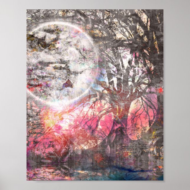 Mystical Moon Tree Fantasy Landschaft Poster (Vorne)