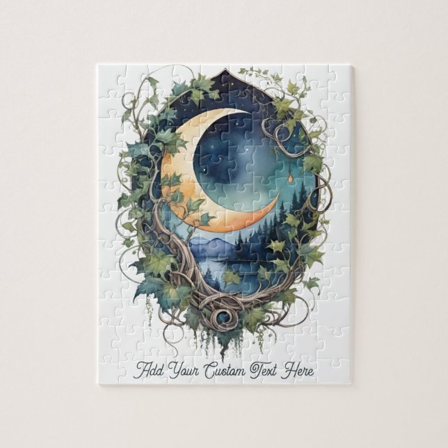 Mystical Moon & Vines Night Sky Custom Text Puzzle (Vertikal)