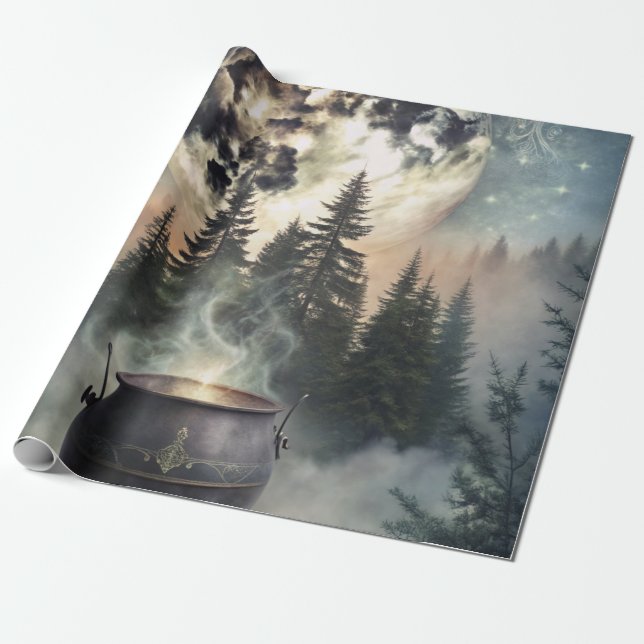 Mystical Moonlit Forest Cauldron - Hexchy Magic Ar Geschenkpapier (Ungerollt)
