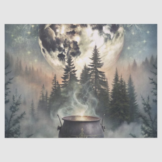 Mystical Moonlit Forest Cauldron - Hexchy Magic Ar Seidenpapier (Vorderseite)