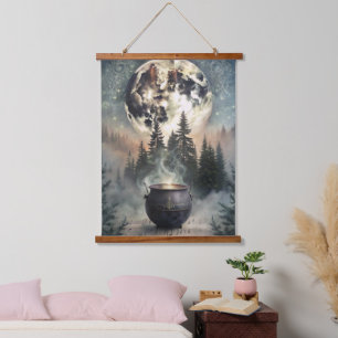 Mystical Moonlit Forest Cauldron - Hexchy Magic Ar Wandteppich Mit Holzrahmen