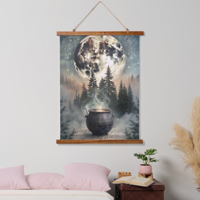 Mystical Moonlit Forest Cauldron - Hexchy Magic Ar Wandteppich Mit Holzrahmen (Schlafzimmer)