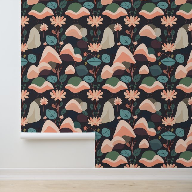 Mystical Moonlit Garden Abstraktes Muster Tapete (Anwendung)