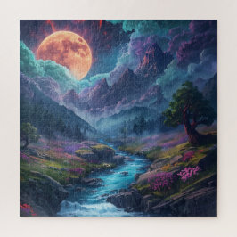 Mystical Moonlit Mountain Valley - Fantasy River L Puzzle