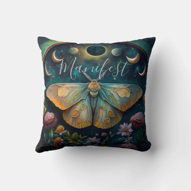 Mystical Moth and Moon Phases Manifest Art Kissen (Rückseite)