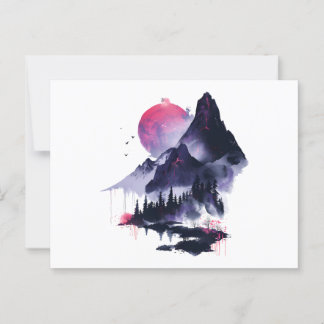 Mystical Mountain Forest Night Sky Art Postkarte