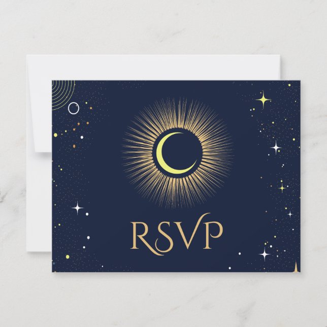 Mystical Navy Celestis Moon Wedding RSVP Karte (Vorderseite)