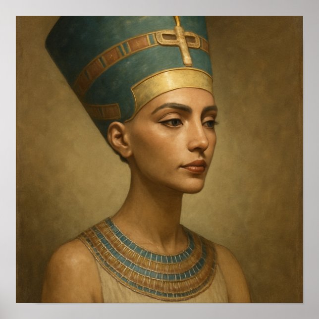 Mystical Nefertiti Queen Blue Gold Portrait Poster (Vorne)