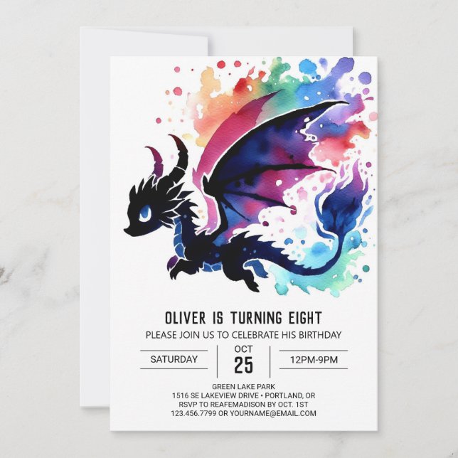 Mystical Niedlich Dragon Birthday Custom Einladung (Vorderseite)