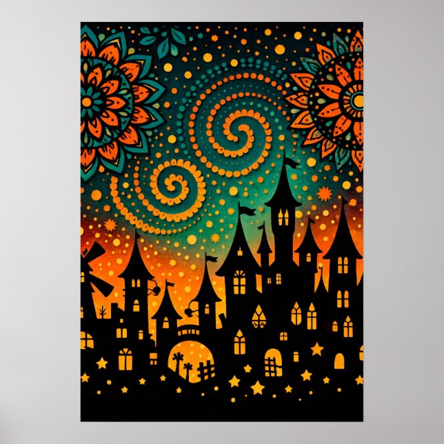 Mystical Night Castle Silhouette Poster (Vorne)