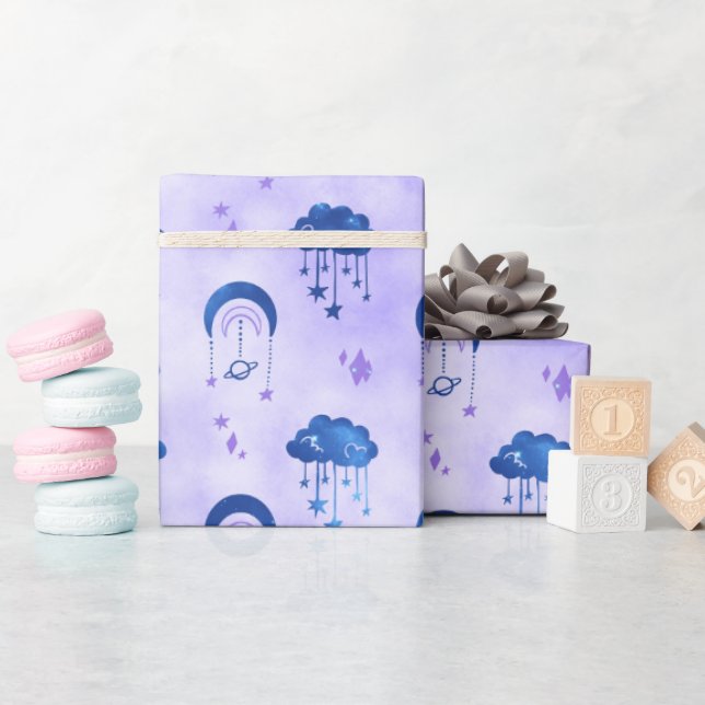 Mystical Outer Space Night Sky Lila Muster Geschenkpapier (Babyparty)