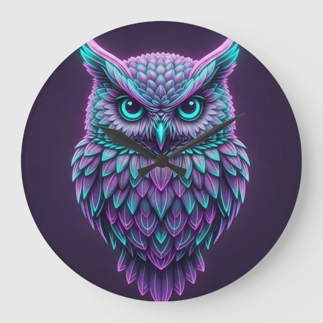 Mystical Owl Wall Clock - Elegantes 4D Fantasy Des Große Wanduhr (Vorderseite)