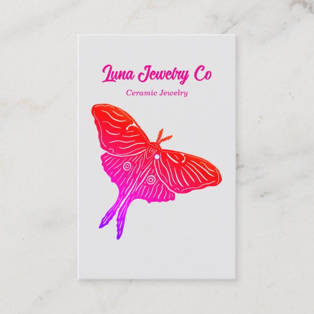 Mystical Pink Luna Moth Jewelry Pin Business Card Visitenkarte (Vorderseite)