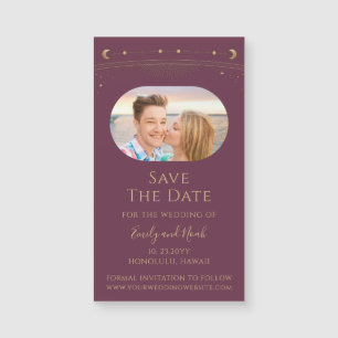 Mystical Plum Gold Sun Moon Stars Save the Date Magnetkarte