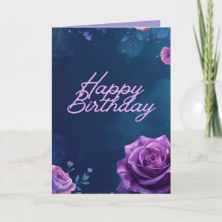 Mystical Purple Rose Folded Birthday Card, Blank Karte