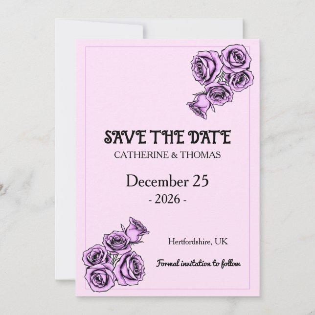 Mystical Purple Rose Wedding Save The Date (Vorderseite)