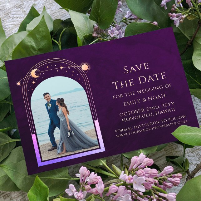 Mystical Rainbow Deep Plum Sun Moon Star Space Save The Date (Von Creator hochgeladen)