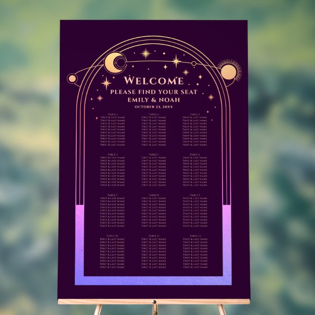 Mystical Rainbow Plum Sun Moon Stars Wedding Acrylschild (Neutral)