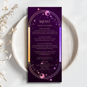 Mystical Rainbow Plum Sun Moon Stars Wedding Menükarte