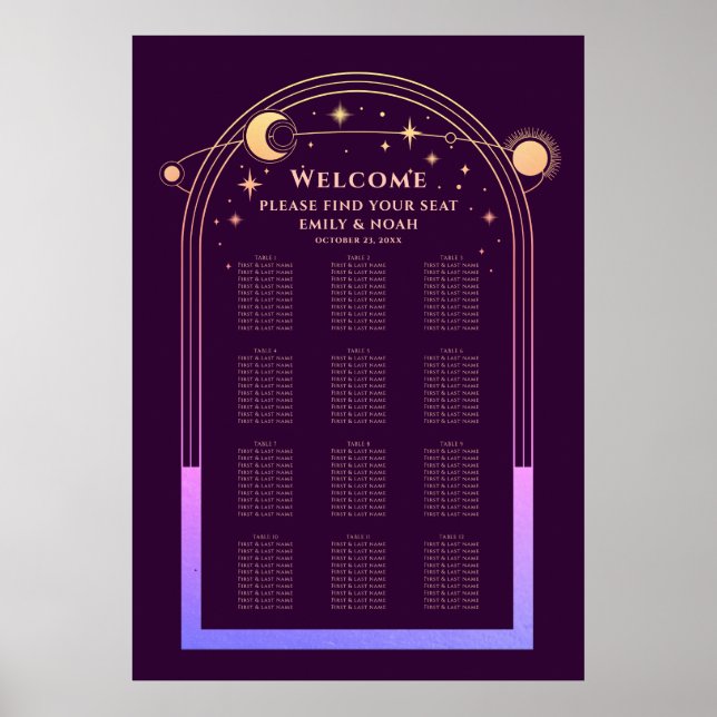 Mystical Rainbow Plum Sun Moon Stars Wedding Poster (Vorne)