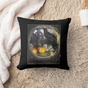 Mystical Raven Bird Black Throw Kissen