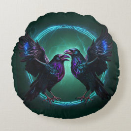 Mystical Ravens Dark Green Rundes Kissen