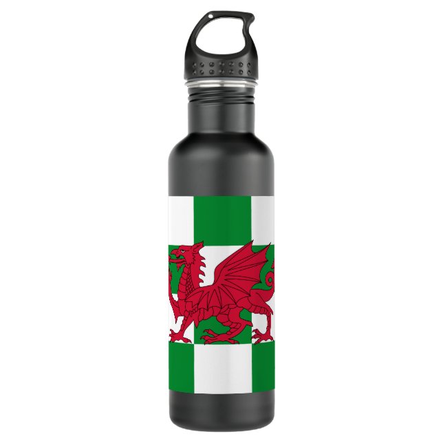 Mystical Red Celtic Dragon Flag Wales Edelstahlflasche (Vorderseite)
