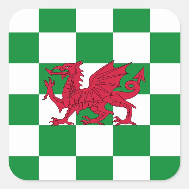 Mystical Red Celtic Dragon Flag Wales Quadratischer Aufkleber (Vorderseite)