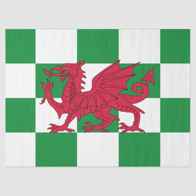 Mystical Red Celtic Dragon Flag Wales Seidenpapier (Vorderseite)