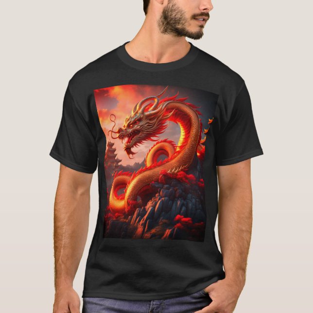 Mystical Red Fire Dragon Art T-Shirt (Vorderseite)