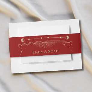 Mystical Red Gold Sun Moon Stars Hochzeit Einladungsbanderole